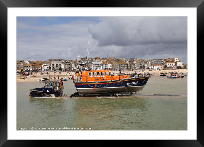 Launching the St Ives Lifeboat, Cornwall  Framed Mounted Print by Brian Pierce