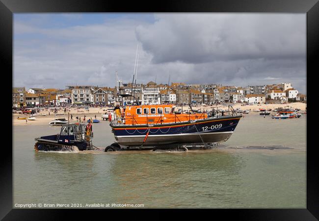 Launching the St Ives Lifeboat, Cornwall  Framed Print by Brian Pierce