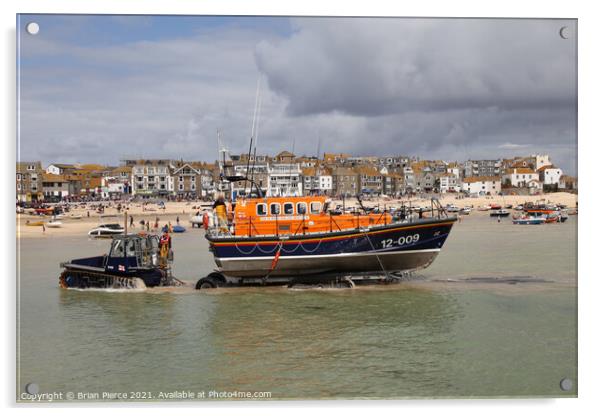 Launching the St Ives Lifeboat, Cornwall  Acrylic by Brian Pierce