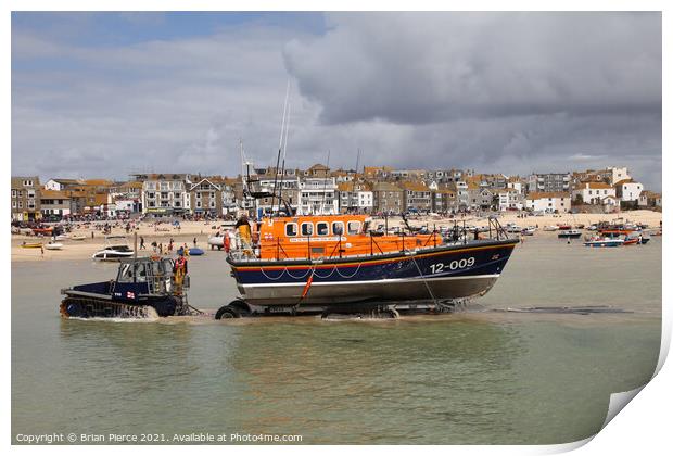 Launching the St Ives Lifeboat, Cornwall  Print by Brian Pierce