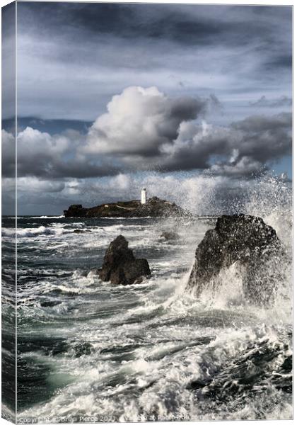 Rough Seas at Godrevy Lighthouse Canvas Print by Brian Pierce
