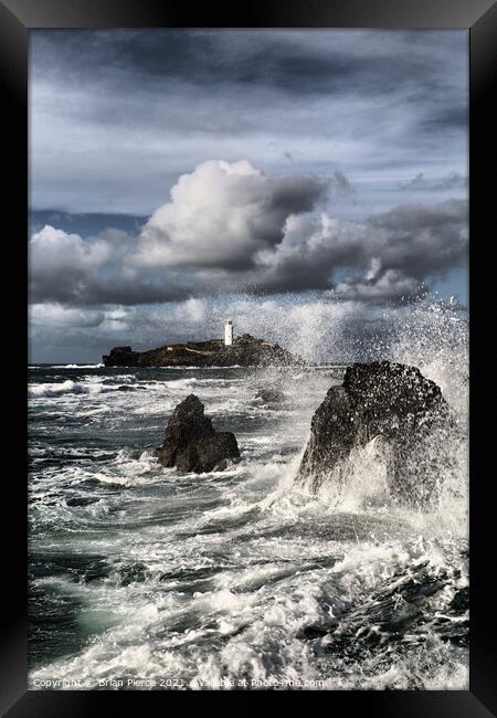 Rough Seas at Godrevy Lighthouse Framed Print by Brian Pierce