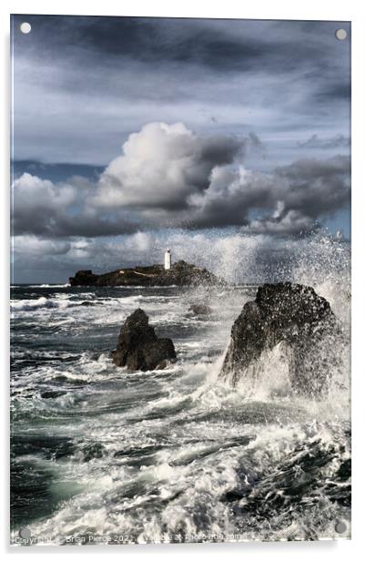 Rough Seas at Godrevy Lighthouse Acrylic by Brian Pierce