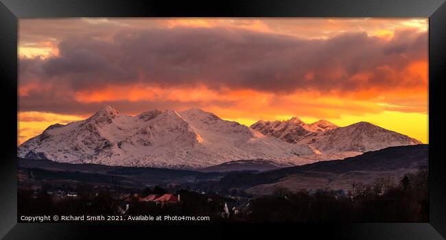 Early February sunset over The Cuillin Hills. Framed Print by Richard Smith