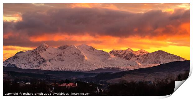 Early February sunset over The Cuillin Hills. Print by Richard Smith