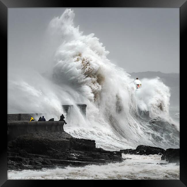 Crashing Sea at Porthcawl Lighthouse Framed Print by Karl McCarthy