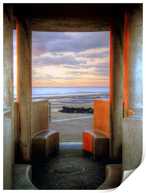 Granite Benches - Cleveleys Prom Print by Victoria Limerick