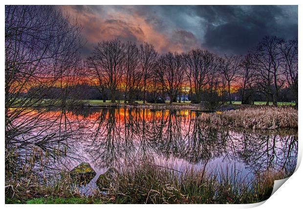 Dramatic Sky at Yateley Green Pond Print by Dave Williams
