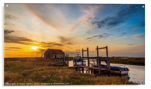 Summer Sunset Over Thornham Harbour Norfolk Acrylic by David Powley