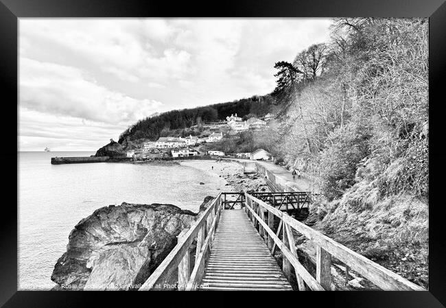 The Wooden Bridge at Babbacombe Torquay in grey tones Framed Print by Rosie Spooner