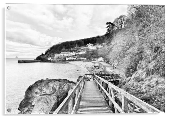 The Wooden Bridge at Babbacombe Torquay in grey tones Acrylic by Rosie Spooner