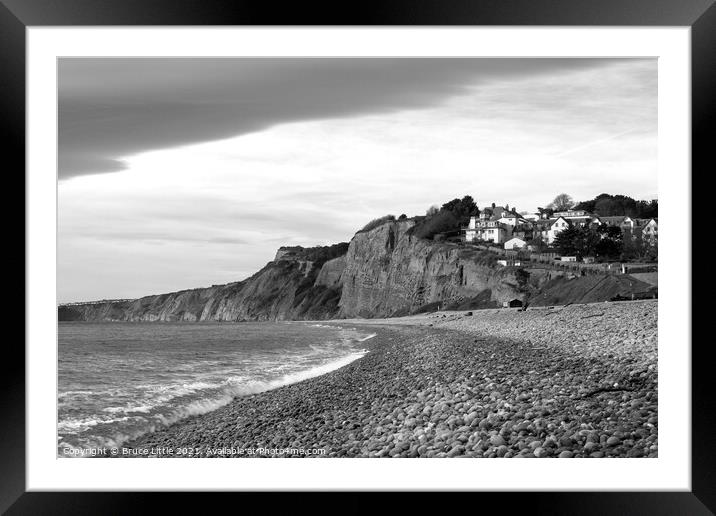 Budleigh Salterton Cliffs in Mono Framed Mounted Print by Bruce Little