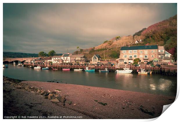 Seaton Harbour Cottages Print by Rob Hawkins