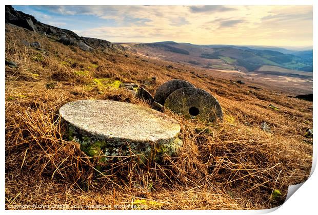 Abandoned Millstones, under Stanage Edge (5) Print by Chris Drabble