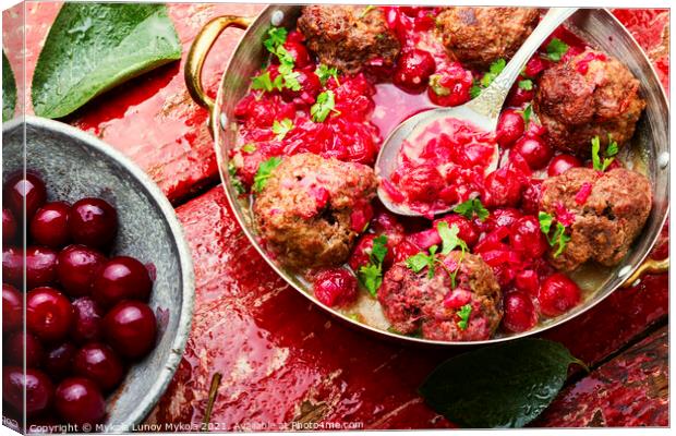 Lamb meatballs in cherry sauce Canvas Print by Mykola Lunov Mykola