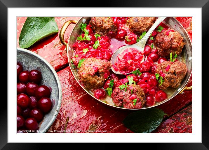 Lamb meatballs in cherry sauce Framed Mounted Print by Mykola Lunov Mykola