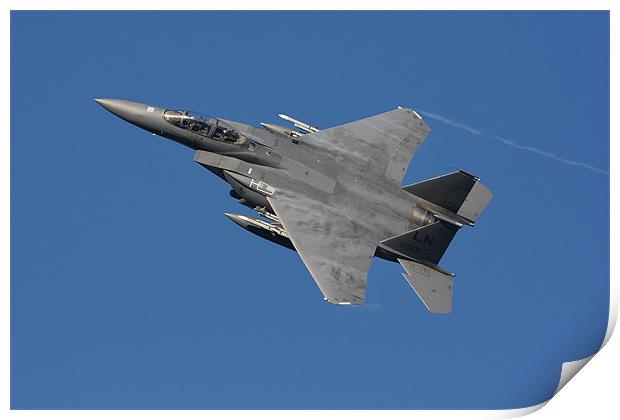 F15 in clear blue sky Print by Rory Trappe