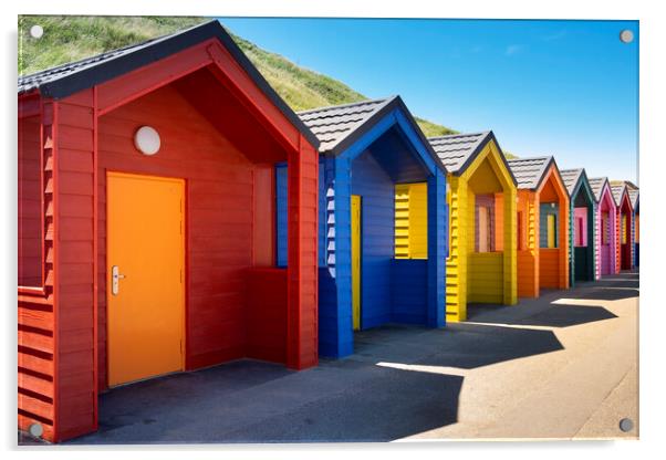 Happy days, Saltburn beach huts colour explosion Acrylic by Jeanette Teare