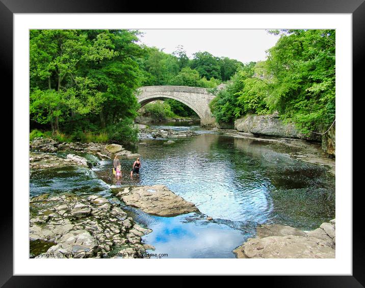 Bathers in the River Ure at Aysgarth Falls in the  Framed Mounted Print by Terry Senior