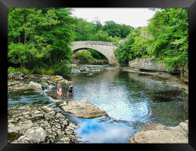 Bathers in the River Ure at Aysgarth Falls in the  Framed Print by Terry Senior