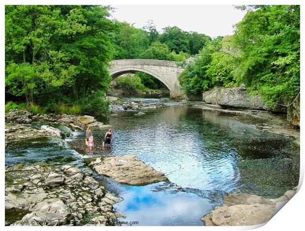 Bathers in the River Ure at Aysgarth Falls in the  Print by Terry Senior
