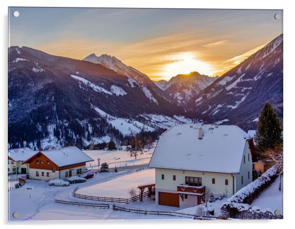 Snowy Valley Dawn, Rohrmoos, Austria Acrylic by Mark Llewellyn
