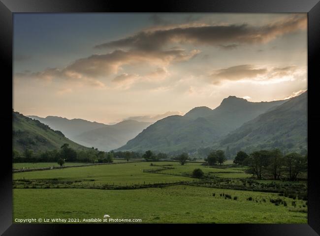 Evening in Langdale Framed Print by Liz Withey