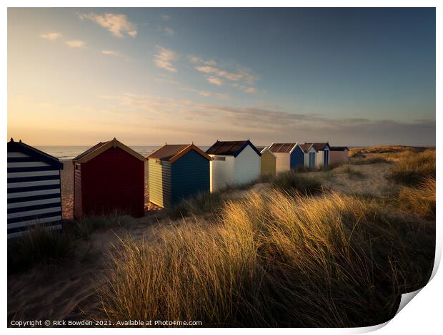 Beach Huts Southwold Suffolk Print by Rick Bowden