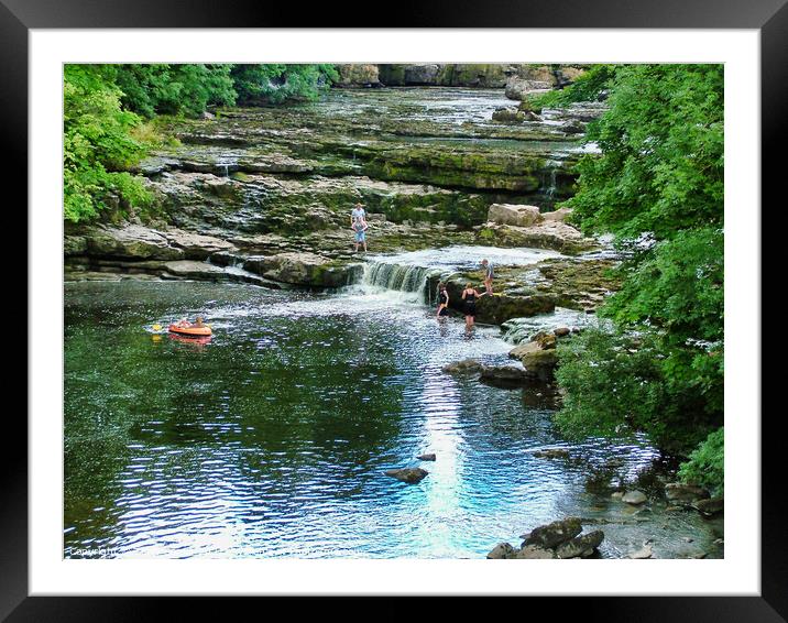 Bathers enjoying the River Ure at Aysgarth Falls Framed Mounted Print by Terry Senior