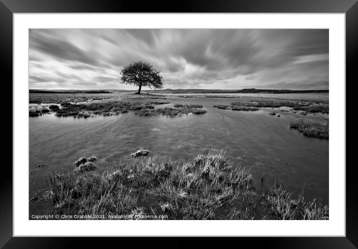 After heavy rain on Middleton Moor (in Mono) Framed Mounted Print by Chris Drabble