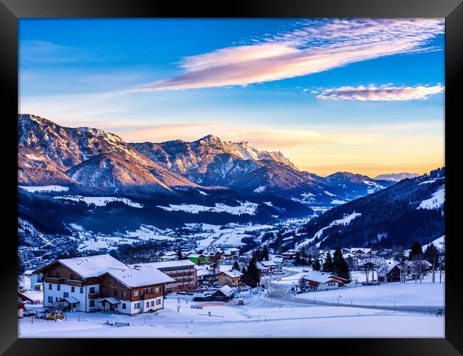 Snowy Valley Dawn, Rohrmoos, Austria Framed Print by Mark Llewellyn