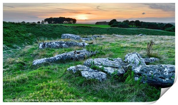 Arbor Low stone circle at Sunset Print by Chris Drabble