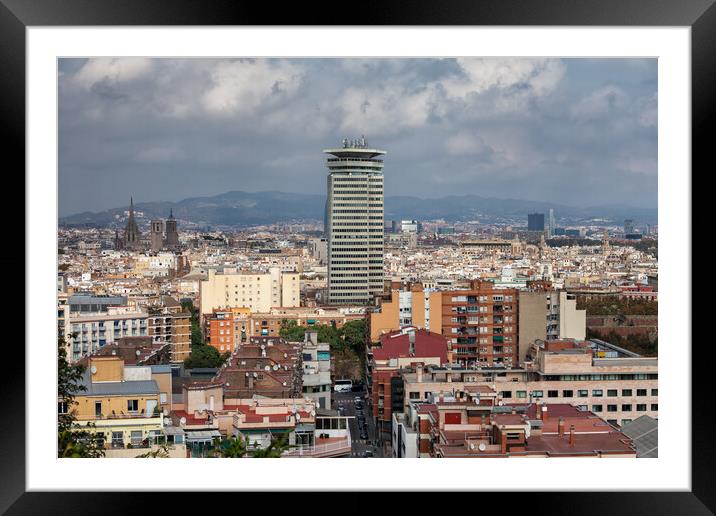 City of Barcelona Cityscape Framed Mounted Print by Artur Bogacki