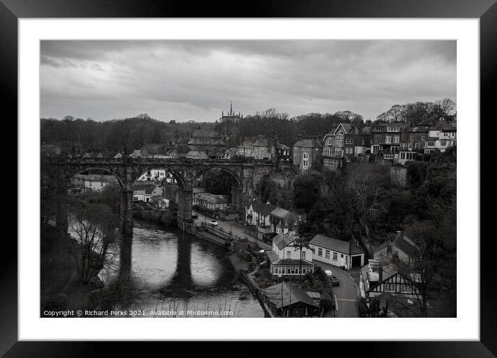 Nostalgic winter scene in Knaresborough Framed Mounted Print by Richard Perks