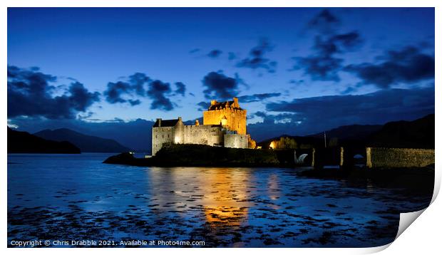 Eilean Donan Castle at dusk Print by Chris Drabble