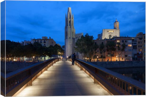 City of Girona by Night in Spain Canvas Print by Artur Bogacki