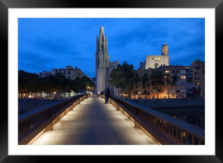 City of Girona by Night in Spain Framed Mounted Print by Artur Bogacki
