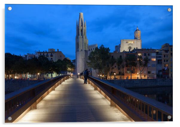 City of Girona by Night in Spain Acrylic by Artur Bogacki