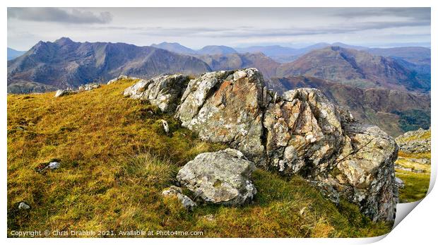 Looking South/West from the summit of Sgurr Fhuara Print by Chris Drabble