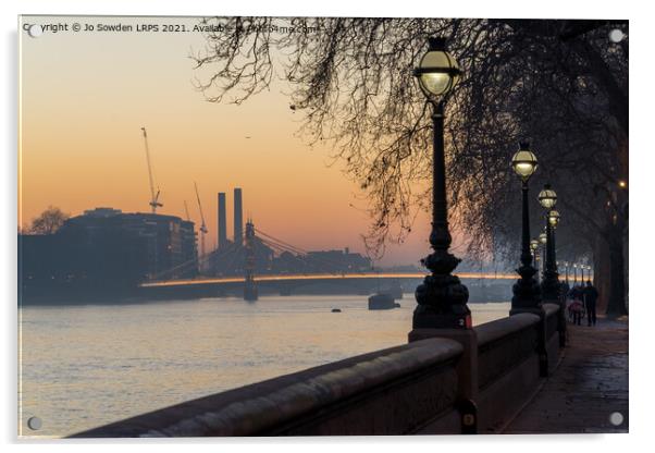 Albert Bridge, Chelsea  at Sunset Acrylic by Jo Sowden