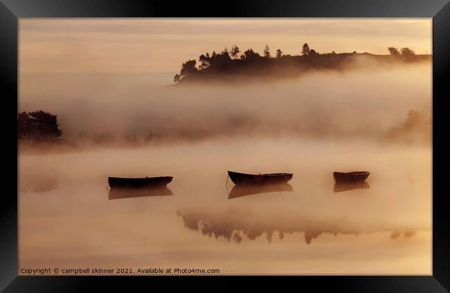 Three boats, Knapps Loch, Kilmalcolm, Scotland Framed Print by campbell skinner