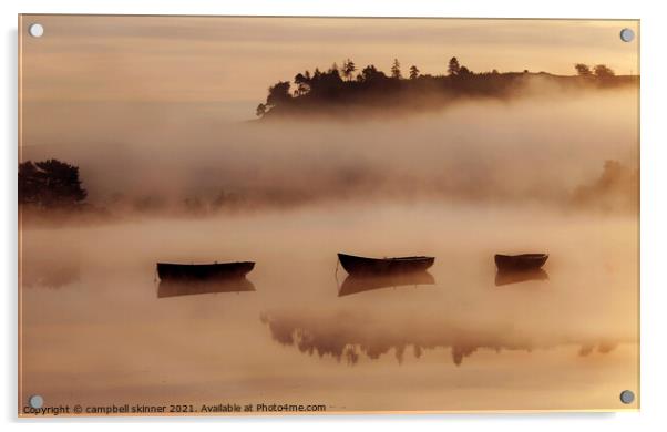 Three boats, Knapps Loch, Kilmalcolm, Scotland Acrylic by campbell skinner