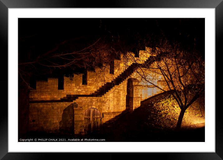 Night picture of York near Lendal bridge outside the Museum gardens 213 Framed Mounted Print by PHILIP CHALK