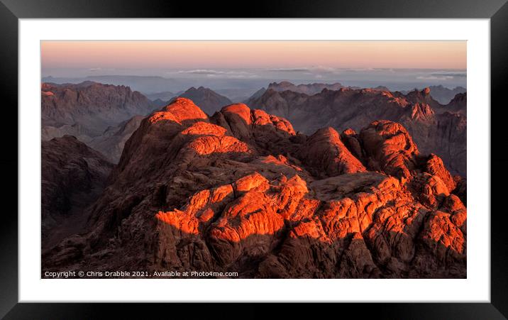 The view from Mount Sinai summit at sunrise Framed Mounted Print by Chris Drabble