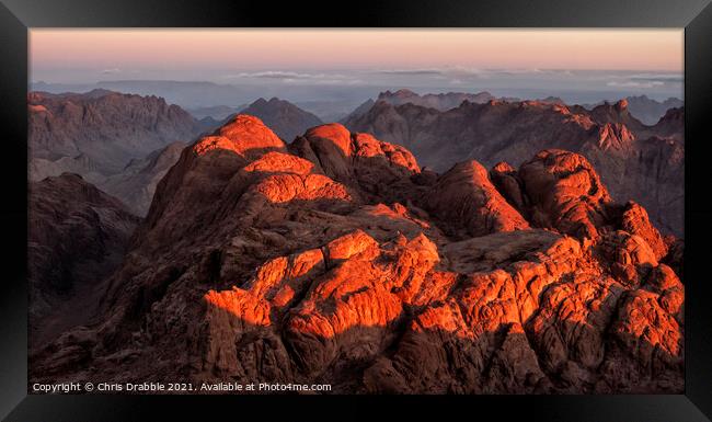 The view from Mount Sinai summit at sunrise Framed Print by Chris Drabble