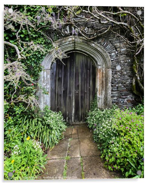 Old Wood Door in Stone Wall Acrylic by Allan Bell