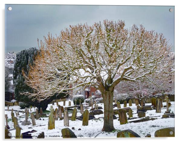 A dusting of snow in the churchyard  Acrylic by Antoinette B