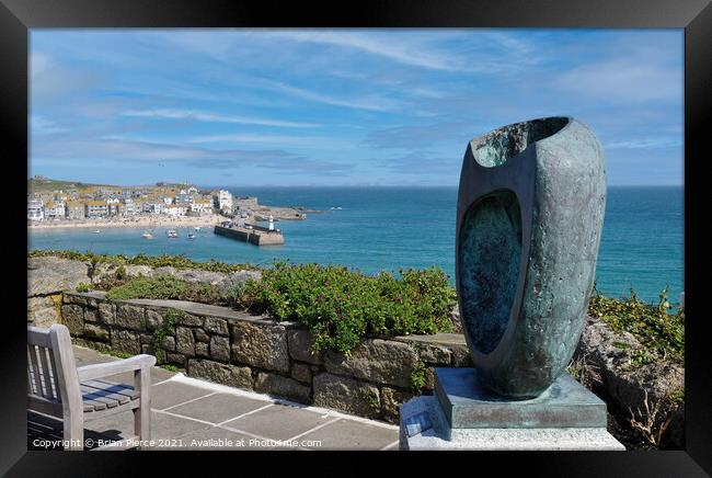 St Ives Harbour and Hepworth Sculpture Framed Print by Brian Pierce