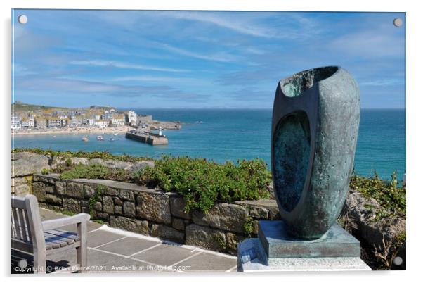 St Ives Harbour and Hepworth Sculpture Acrylic by Brian Pierce