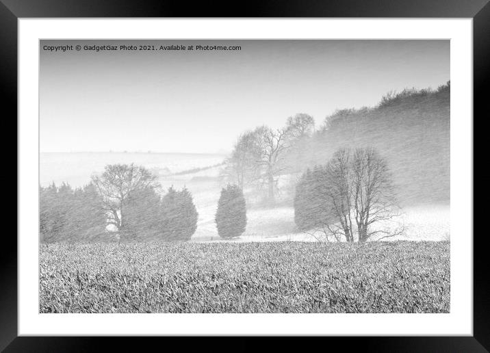 Snow Storm over Marshside fields Framed Mounted Print by GadgetGaz Photo